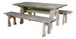 Mid-Century Modern Pine Horseshoe Garden Table and Benches, 1960, Set of 3