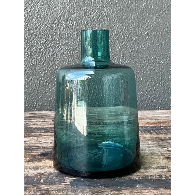 Teal Vintage Small Teal Glass Vase For Sale - Image 8 of 12