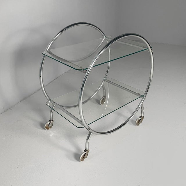 Italian Modern Cart in Steel and Glass with Casters, 1970s For Sale - Image 6 of 15