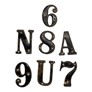 Vintage French Metal Letters and Numbers Set/7 For Sale