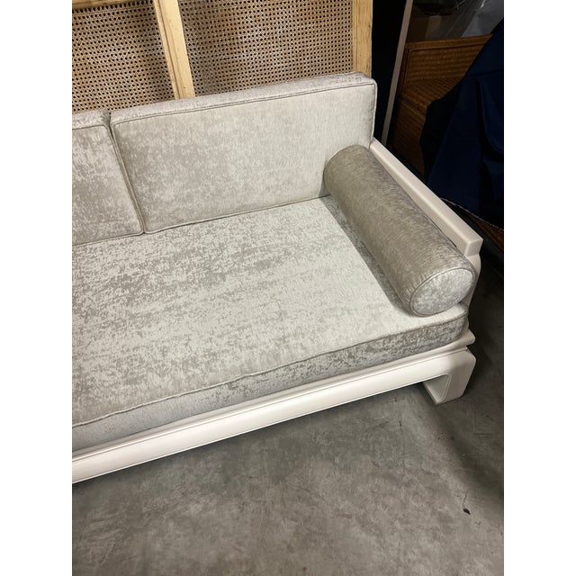 James Mont Asian Love Seat with Velvet Cushions and Bolsters For Sale - Image 10 of 12