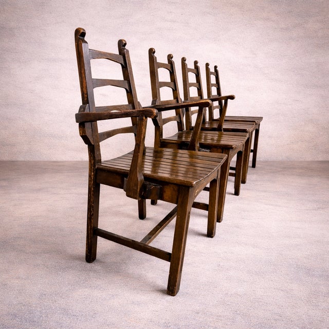 Arts & Crafts Brutalist Oak Dining Chairs by Webber of Croydon, 1960s, Set of 4 For Sale - Image 3 of 9
