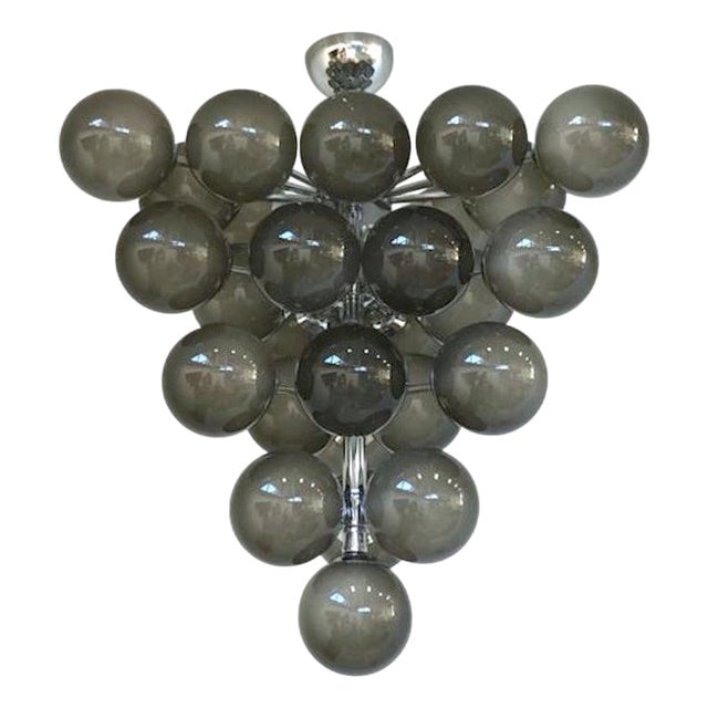 21st Century Italian Grappolo Polished Chrome Frosted Smoky Murano Glass Chandelier by Fabio LTD For Sale