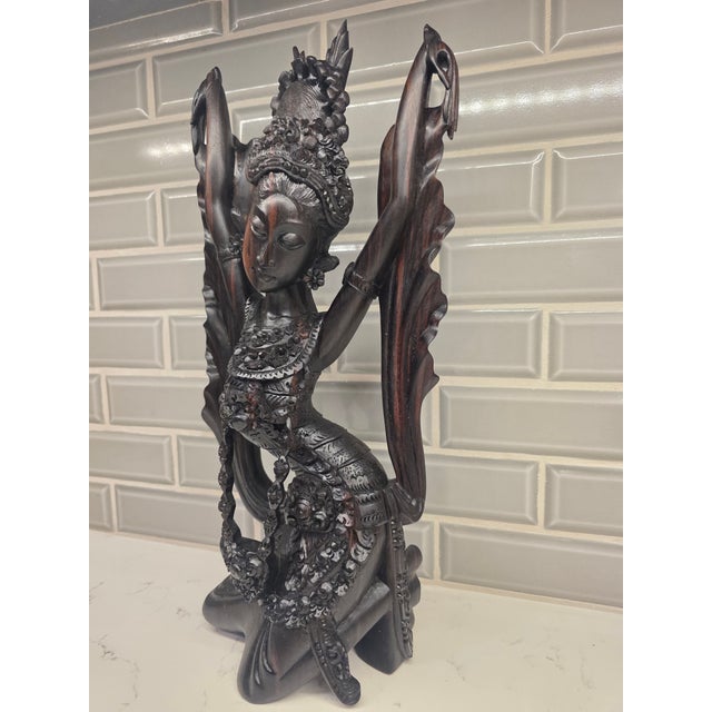 Art Deco Large 14.75" Mid-Century Balinese Two-Tone Macassar Ebony Celestial Dancer Masterwork For Sale - Image 3 of 12