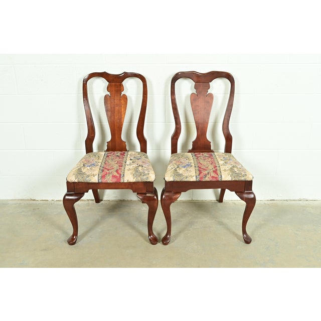 Queen Anne Baker Furniture Style Queen Anne Solid Cherry Wood Side Chairs or Dining Chairs, Pair For Sale - Image 3 of 13