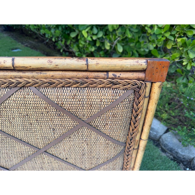 Late 20th Century Vintage Bamboo & Rattan Tack Board With Leather Lattice For Sale - Image 5 of 10