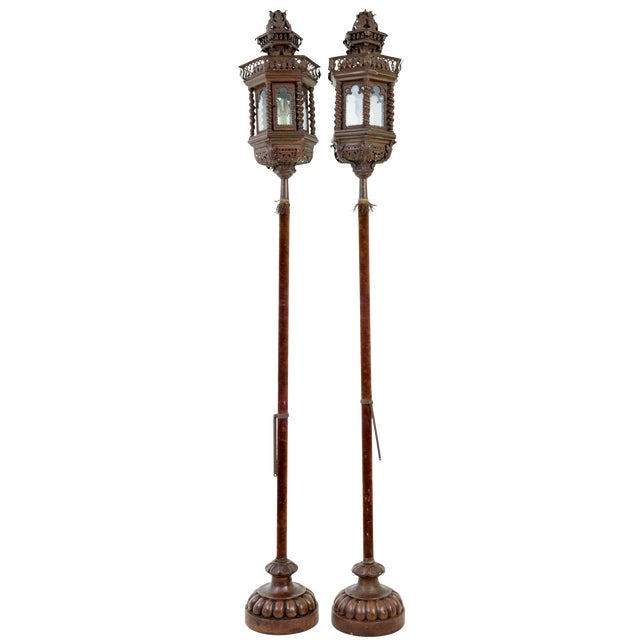 Late 19th Century Venetian Copper Floor Lanterns, 1890s, Set of 2 For Sale