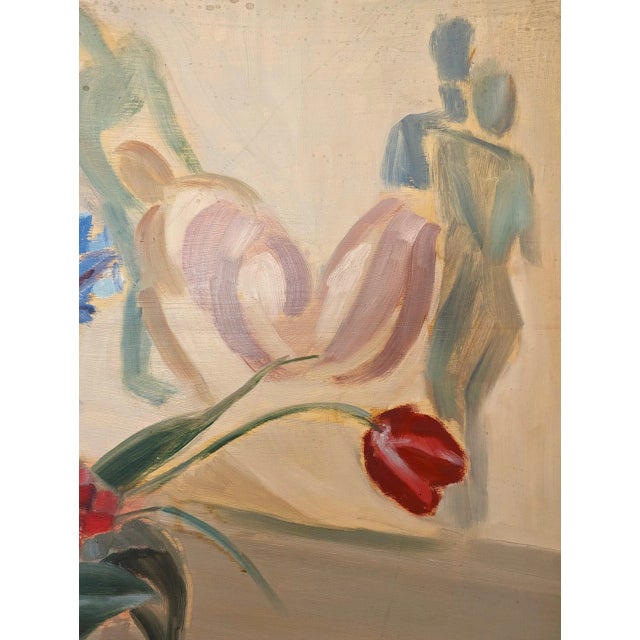 Mid-Century Modern "Floral & Figurine" Swedish Vintage Still Life Oil Painting, Framed For Sale - Image 12 of 12