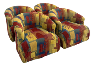 Vintage Postmodern Geometric Upholstered Swivel Chairs – Set of 4