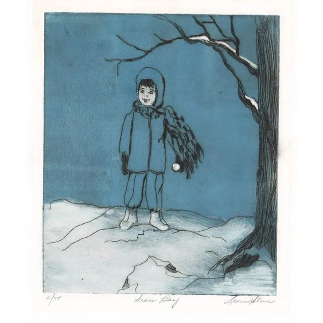 Figurative 1960s Snow Boy Color Etching by Stein For Sale - Image 3 of 3