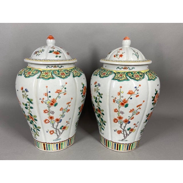 Mid-20c Chinese Famille Verte Green Porcelain Vases Pair 2pc For Sale - Image 10 of 10