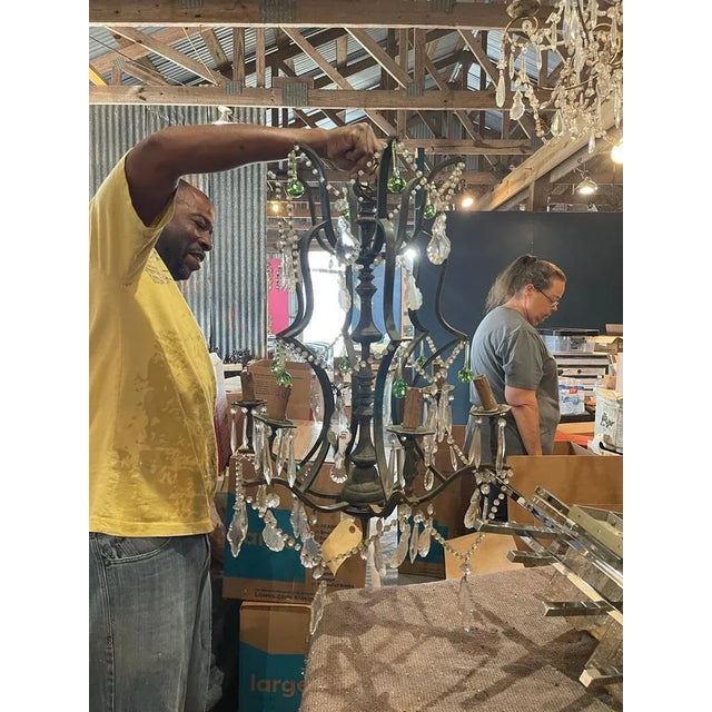 1940s French Iron and Crystal Chandelier – 1940s Vintage Fixture For Sale - Image 5 of 7