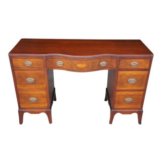 20th Century Traditional Mahogany Fruitwood Inlaid Desk Serpentine Vanity For Sale