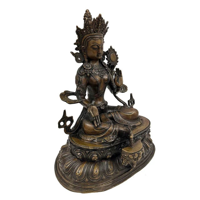 Metal Antique Tibetan Bronze Bodhisattva Tara (Du Mu) Statuary For Sale - Image 7 of 12