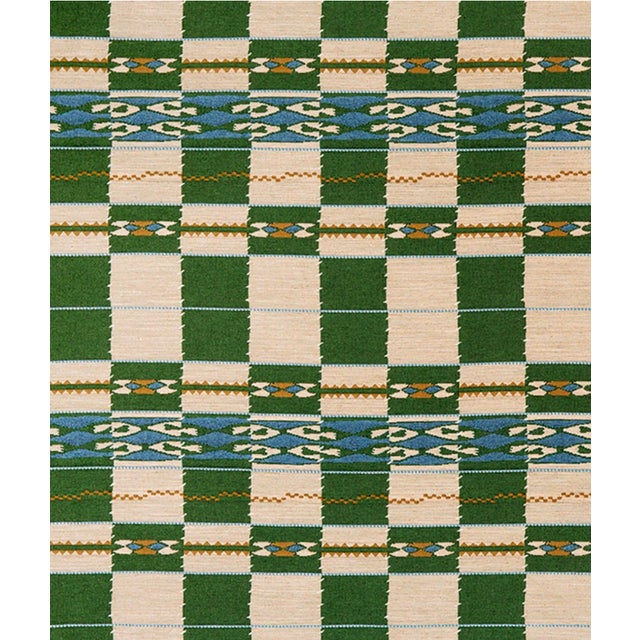 Large remnant of Kit Kemp for Christopher Farr Cloth's Chubby Check woven fabric in Green. A dynamic stripe/check this...