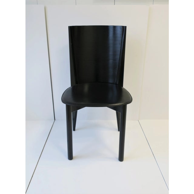 Calligaris Italian Designer Postmodern Black Lacquer Wood and Leather Side Chair For Sale - Image 4 of 13