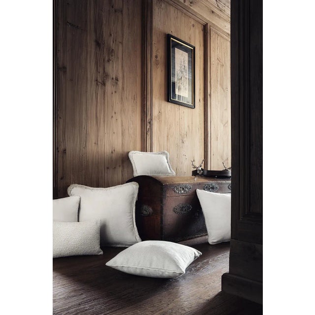 Contemporary Happy Pillow Soft Velvet Cushion with Fringe Light Beige-Beige by Lorenza Briola for Lo Decor For Sale - Image 3 of 5