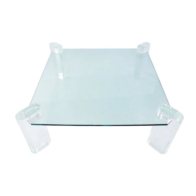 Glass Large Karl Springer Attributed Lucite Leg Coffee Table, Glass, 1980s For Sale - Image 7 of 18