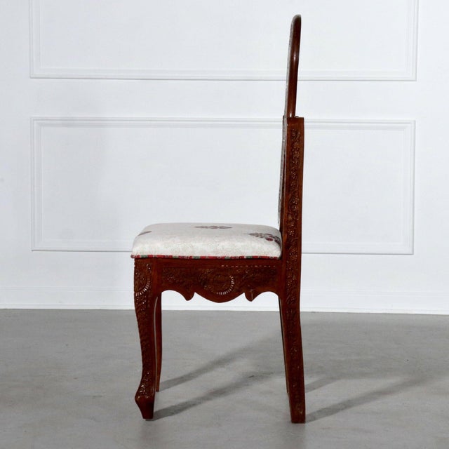 Mid 20th Century Anglo-Indian Carved Inlaid Rosewood Block Print Side Chairs - Set of 4 For Sale - Image 5 of 10