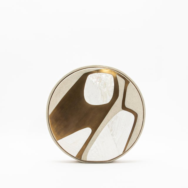 Modern Vase in Shagreen With Mother of Pearl and Brass Details by R&y Augousti For Sale In Los Angeles - Image 6 of 12