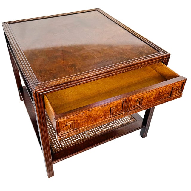 Hollywood Regency Baker Furniture Chippendale End Table With Drawer and Cane Shelf For Sale - Image 3 of 8