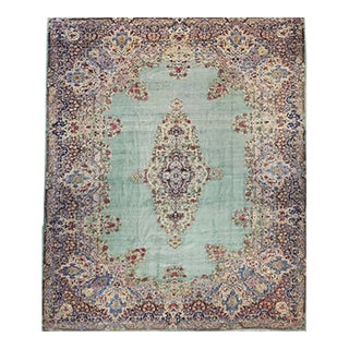 Vintage Oversize Persian Kerman in Floral Pattern in Pale Green, Red, Blue, Pink For Sale
