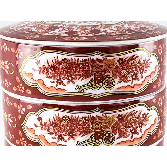 Ceramic Vintage Chinoiserie Japanese Porcelain Stacking Box For Sale - Image 7 of 12