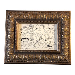 Vintage Original Wayne Cunningham Small Abstract Ink Drawing Frame For Sale