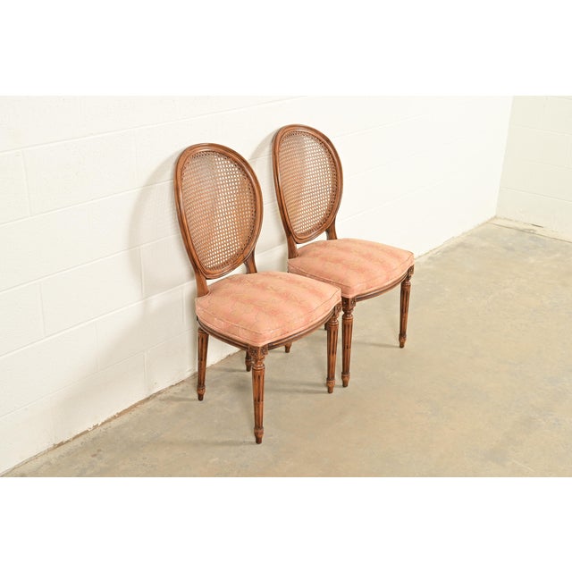 Karges Furniture Karges French Regency Louis XVI Carved Walnut Cane Back Side Chairs or Dining Chairs, Pair For Sale - Image 4 of 13