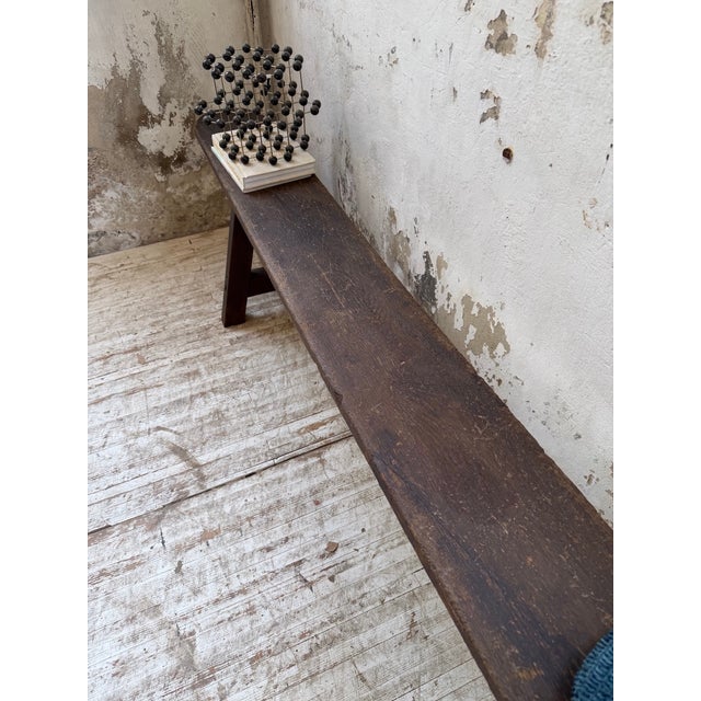 Brown Oak Farm Bench, 1950s For Sale - Image 8 of 18