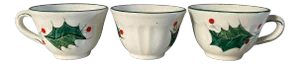 Vintage Hand Painted Italy Mistletoe Tea & Coffee Cups S/3