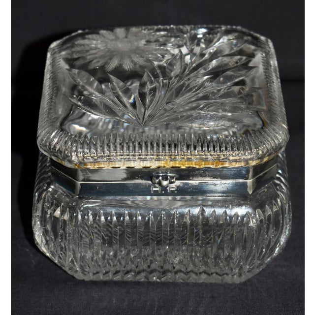 Traditional Antique Brilliant Cut Glass Lidded Box W/Silver Plate Trim For Sale - Image 3 of 9