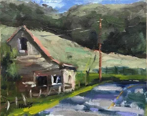 Rose Barn, Contemporary Impressionist in Oil