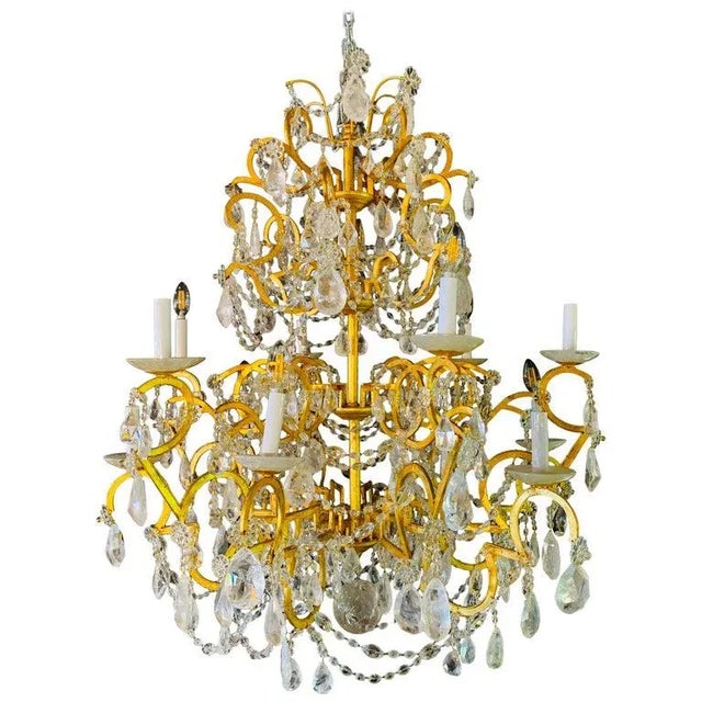 12 Light Gilt Metal Rock Crystal Chandelier. Hollywood Regency in Style For Sale - Image 13 of 13