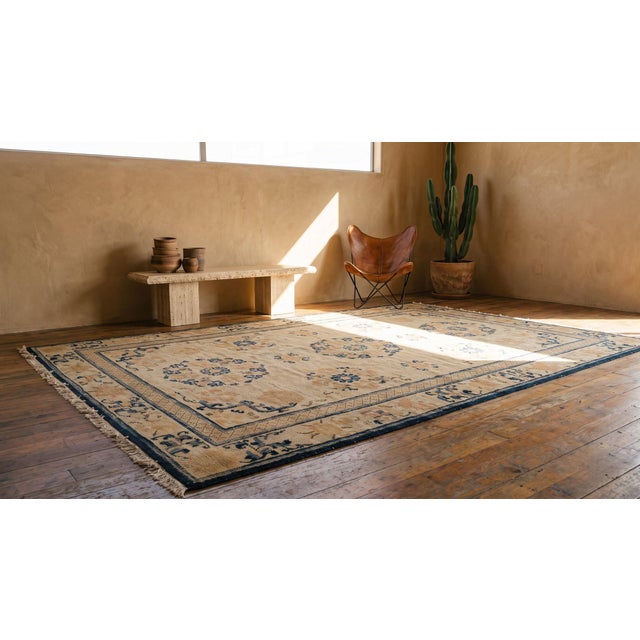 Textile Splendid White Ivory Color With Delicate Palmettes Design Antique Chinese Ningxia Rug For Sale - Image 7 of 9