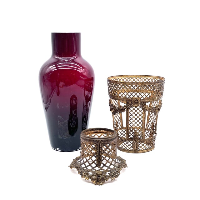 Ruby Glass Vase with Removable Ormolu Mount, France, 1900s For Sale - Image 10 of 16