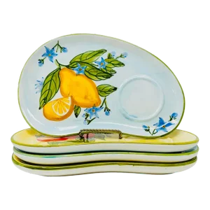 Vintage Lillian Vernon Ceramic Hand Painted Fruit Snack Trays a Set of 4