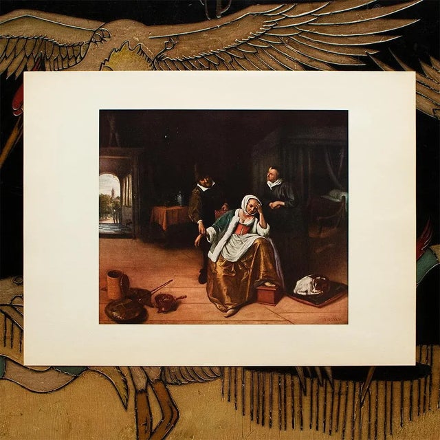 American 1954 After Jan Steen "The Lovesick Maiden", Vintage Full-Color Print For Sale - Image 3 of 8