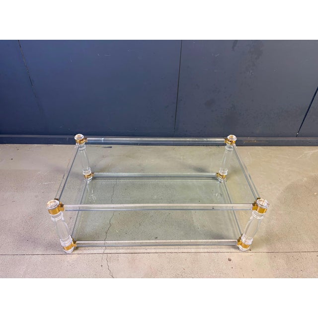 Vintage Acrylic and Brass Coffee Table, 1970s For Sale - Image 4 of 11