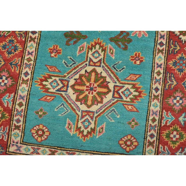Kazak Runner 2’7” X 9’6” Blue Wool Tribal Hand-Knotted Oriental Rug For Sale - Image 4 of 12