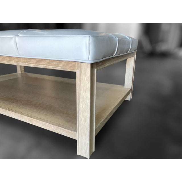 Highland House 1399-48 Franco Cocktail Ottoman With Off-White Tufted Leather Cushion and Lower Oak Shelf For Sale - Image 13 of 18
