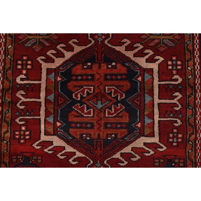Red Karajeh Runner 3’8” X 15′ Red Wool Semi-Antique Tribal Hand-Knotted Rug For Sale - Image 8 of 14