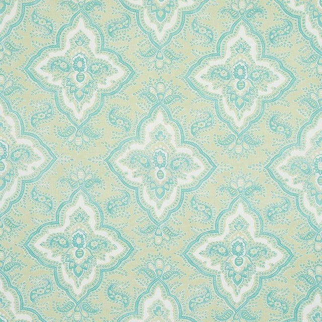 Sample - Schumacher Amalia Medallion Handmade Print Fabric in Mineral For Sale