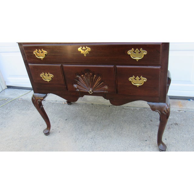 1980s Ethan Allen Highboy Chest of Drawers Cherry Chippendale 2 Pieces For Sale - Image 6 of 11