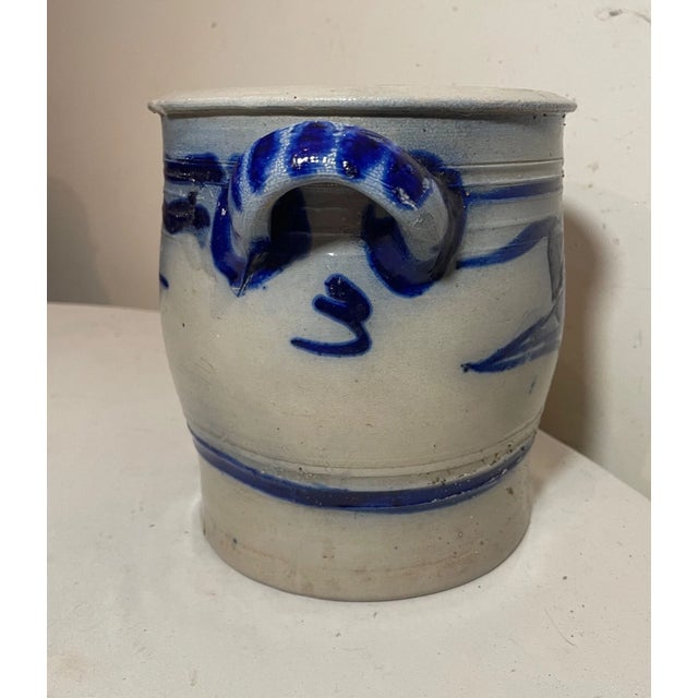 Antique 1800's Handmade Stoneware Salt Glazed Crock Pottery Jug Vase W/ Handle For Sale - Image 11 of 11