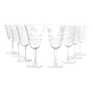 1910s Fostoria “Lotus” Etched Optic Water Glasses - Set of 8 For Sale