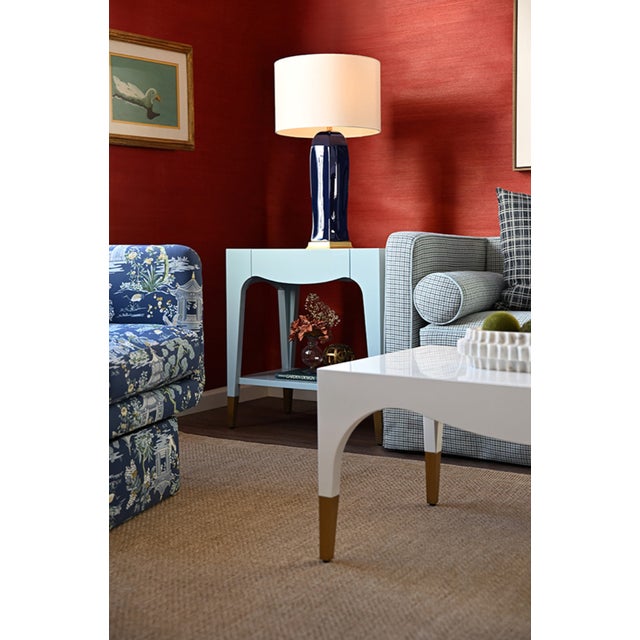 2020s Matthew Izzo Home Medina White Glossy Coffee Table With Brass Foot Caps For Sale - Image 5 of 8