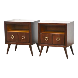 1960s Tommy Parzinger Style Mahogany Nightstands - a Pair