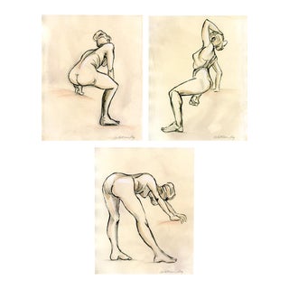 Gallery Figure Sketches on Tea Stained Paper - Set of 3 For Sale