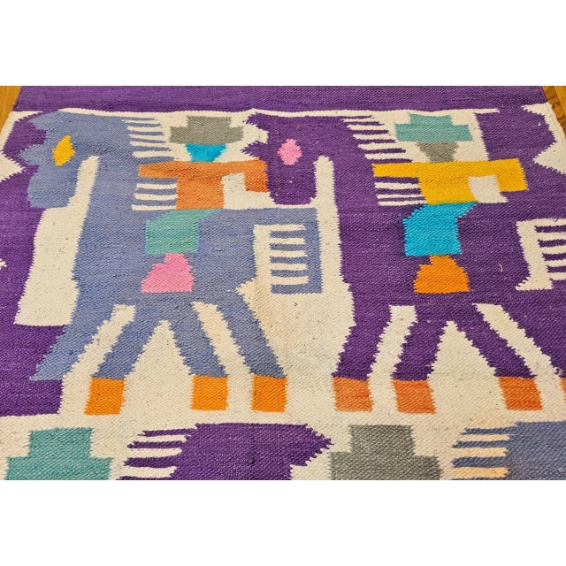 Ivory Vintage Southwestern Pictorial Kilim Area Rug, Handwoven Pictorial Design, Lavender & Ivory, 3’ X 5’ For Sale - Image 8 of 10